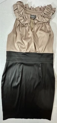 Vestido Donna Ricco Color Block Talla 10 Diseñador Bronce y Negro Sin Mangas Cuello en V Foto 1 de 4