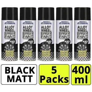 5x CarPride Alloy Wheel Black Matt Spray Paint for Restoring Wheels Trims 400ml - Picture 1 of 1