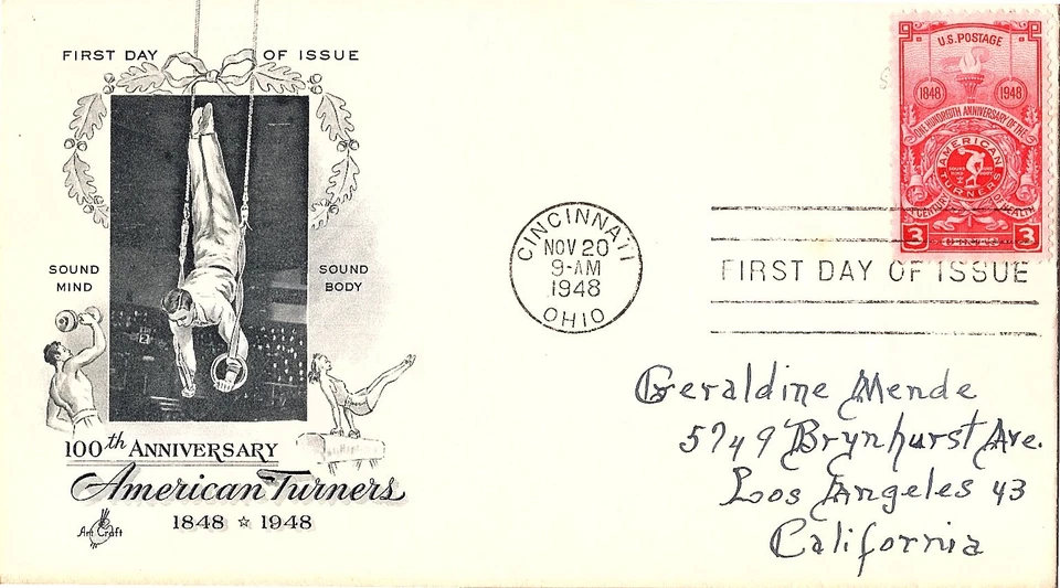 American Turners 100th Anniversary Nov. 20, 1948 Mail Cover FDC - Image 1 of 1