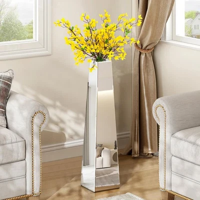 Высокая серебряная стеклянная напольная ваза 28,86 дюйма, современные декоративные зеркальные вазы, большие фл... - Изображение 1 из 4