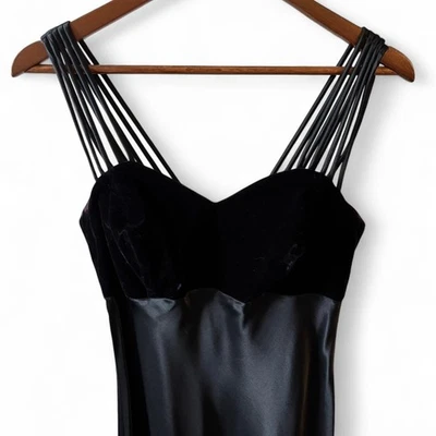 Vintage All That Jazz Black Velvet & Satin Strappy Evening Gown 9/10 - Image 1 of 4