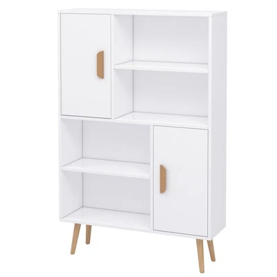 HOMCOM Free Standing Bookcase Shelves Unit Storage Cabinet w/ Two Doors White - Image 1 of 4