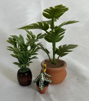 Lot of 3 Dollhouse Miniature Plants & Flowers In Pots - Modern- 1:12 - Image 1 of 4