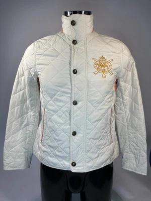Chaqueta acolchada Ralph Lauren Sport Equestrian para mujer con logotipo crema talla pequeña impecable Foto 1 de 4