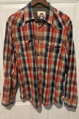 Dakota Grizzly Western Plaid Button Up Snap Cowboy Orange Blue Shirt XL - Image 1 of 4