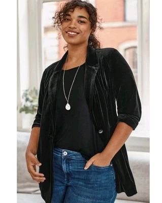 ¡NUEVO CON ETIQUETAS! Blazer J JILL Wearever Negro Terciopelo Tejido Elástico Botón Frontal, Talla Mediana Foto 1 de 4