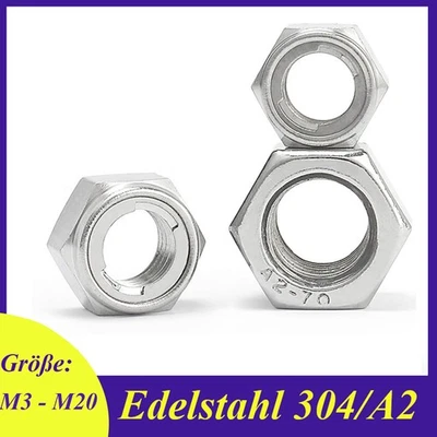 304/A2 Edelstahl M3 M4 M5 M6 M8 - M20 Selbstsichernde Muttern Sicherungsmutter - Bild 1 von 4