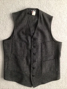 Johnson Woolen Mills Mens S Vest Dark Gray Herringbone Wool Full Zip Utility USA - Picture 1 of 5