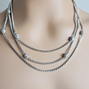 Judith Ripka 3 Strand Diamonique 925  Sterling Silver Necklace – 20” – 56g - Picture 1 of 13