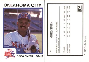Greg Smith 1987 ProCards #151 RC Card Oklahoma City 89ers - Picture 1 of 1