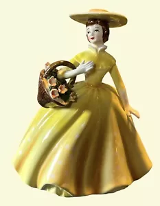 Vintage Lefton Lady Figurine Yellow Dress Ceramic Porcelain Planter Made Japan - Picture 1 of 9