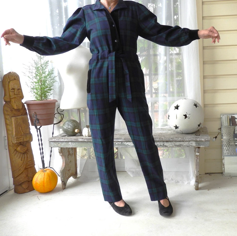 Mono De Colección Años 80 Lana Azul Verde A Cuadros Hecho en Italia por Norma Legge talla 6/8 Foto 1 de 4