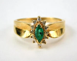 Vintage 14K Gelbgold natürlicher Smaragd Diamant Damenring - Bild 1 von 16