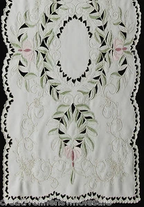 Spring Embroidered Floral Cutwork Table Runner Dresser Scarf 15x69" Beige #3589 - Picture 1 of 2