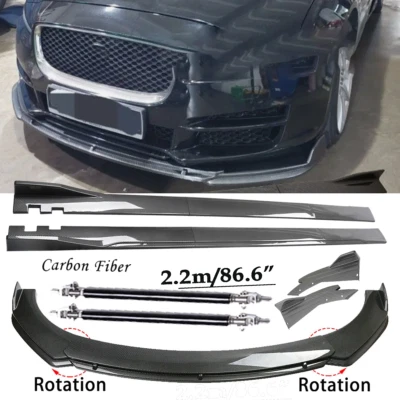 For Jaguar XE XJ XJL Carbon Fiber Front Bumper Lip Spoiler 86.6" Side Skirt Kit Foto 1 de 4