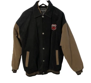 Route 66 Black Brown Varsity Bomber Jacket Souvenir Full Zip Mens XL Passion EUC - Picture 1 of 11