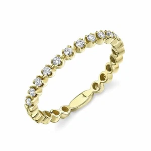14K Yellow Gold Diamond Band Round Cut Thin Stackable 2mm Size 7 Ring Womens .18 - Picture 1 of 2