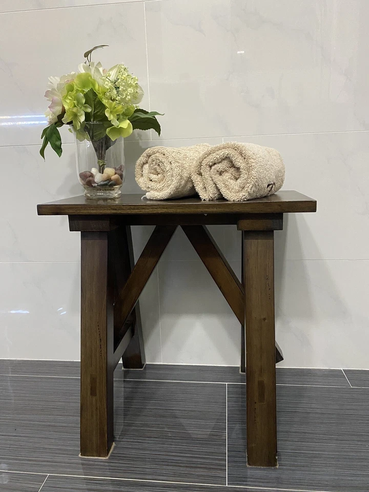 Vtg Pottery Barn Lexie Mahogany Wood Bath/Bedroom Stool Vanity Bench Foot Rest - Image 1 of 4