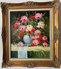 Original Impressionist Oil on Canvas Painting-Flowers by Richardson - Gold Frame