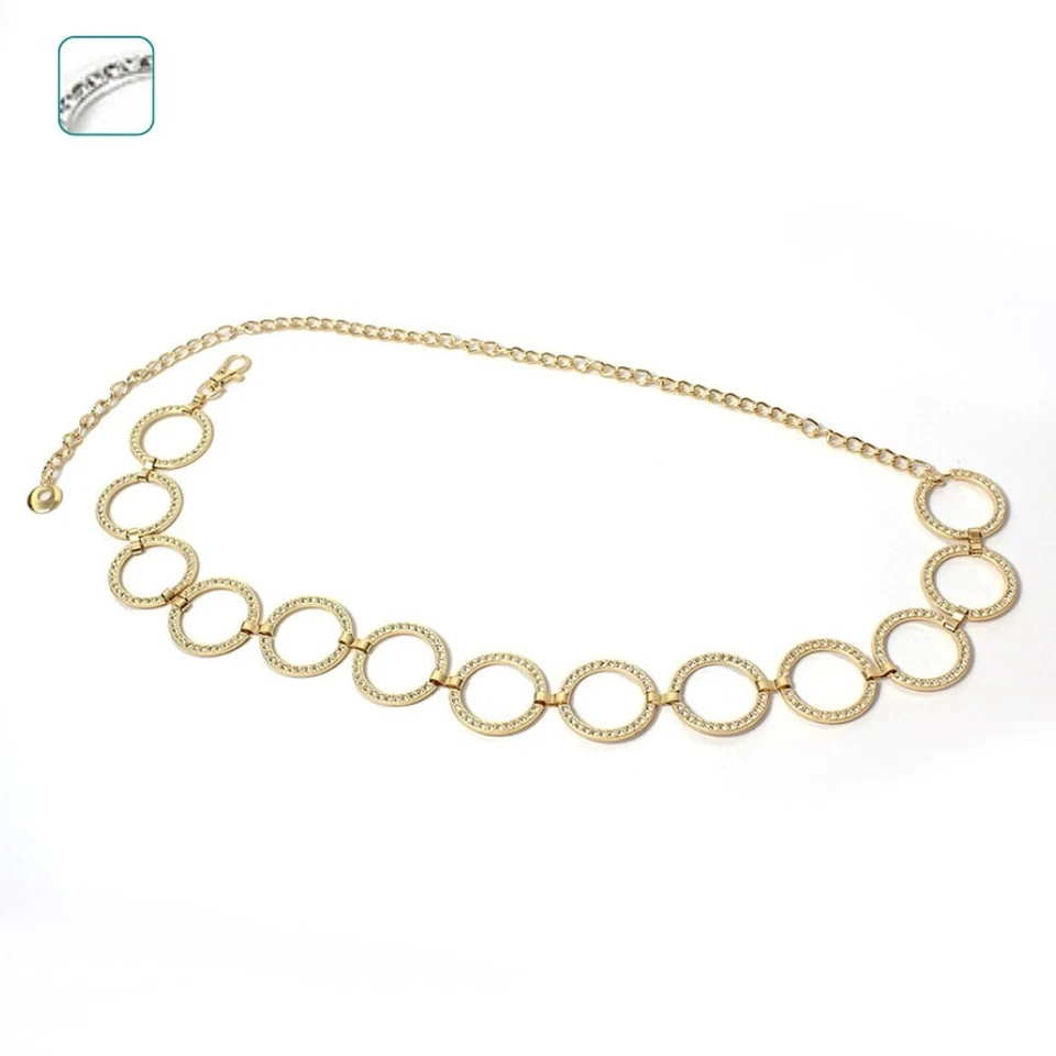 Cintura gioiello con cerchi in strass da donna per abiti cinta vestito elegante - Immagine 1 di 3