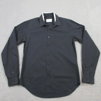 Sandro Paris Mens Button Up shirt size 38 Solid Black Designer Preppy - Image 1 of 4