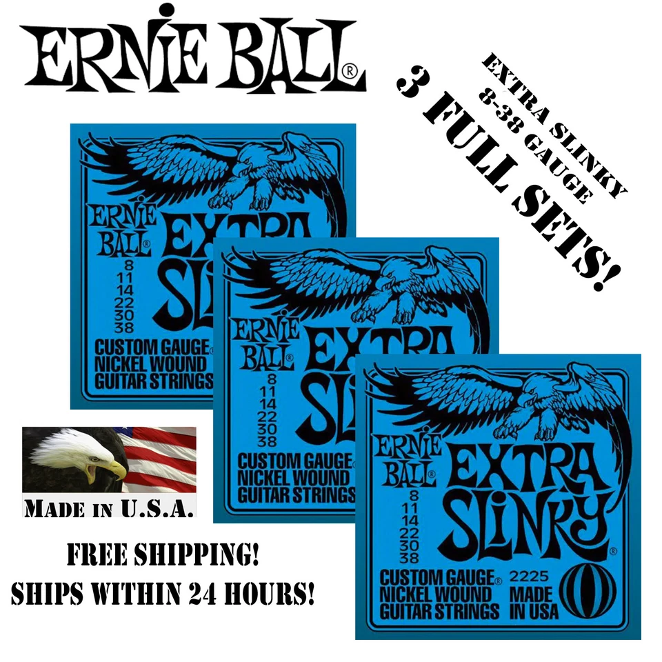 ** 3 SETS! ERNIE BALL EXTRA SLINKY ELECTRIC GUITAR STRINGS 2225 ** - Image 1 of 1