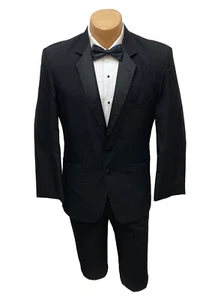 Black Perry Ellis Tuxedo with Flat Front Pants Shirt Bow Tie & Studs 44L 38W - Picture 1 of 7