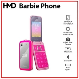 (New) HMD Barbie 64MB+128MB 4G Dual SIM Unlocked Bluetooth Flip Mobile Phone - Picture 1 of 7