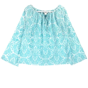 Blusa collo cravatta loft donna XL blu bianco cotone maglione manica lunga nuova senza etichette - Foto 1 di 6