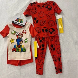 Super Mario Pajamas Kids 4 Red Long & Short 2 PK Nintendo Mario & Luigi New - Picture 1 of 17