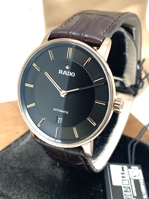 Rado Men's Watch R14068176 Swiss Automatic Black Dial Rose Gold Brown Leather - image 1 of 4