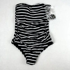Women’s NWOT Black And White Striped Kona Sol One piece Swimsuit Size Medium - Picture 1 of 10