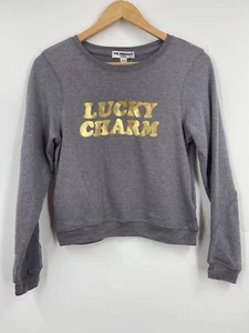 Sub Urban Riot Girls Lucky Charm Crewneck Sweatshirt Gray Gold Size L NWT - Picture 1 of 11