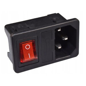 Kaltgerätestecker Stecker mit Rot Schalter IEC320 C14 10A Sicherung Einbaubuchse