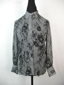 Club Monaco Women's 100% Silk black /Gray  blouse button front size S/P  (JJ) - Picture 1 of 11