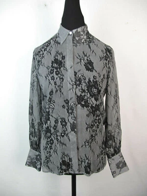 Blusa Club Monaco Mujer 100% Seda Negro/Gris Botón Delantero Talla S/P (JJ) Foto 1 de 4