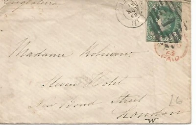 ESPAÑA HISTORIA POSTAL SOBRE DE MADRID  LONDRES VARIOS MATASELLOS Y SELLO  Nº 62 - Imagen 1 de 2