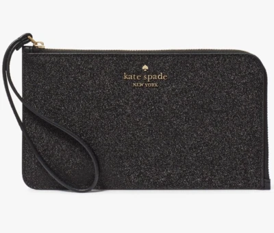 Cartera Kate Spade Lucy Brillo Mediana Cremallera L Negra Muñequera KE454 NUEVA CON ETIQUETAS PRECIO DE VENTA SUGERIDO POR EL FABRICANTE $139 G Foto 1 de 4
