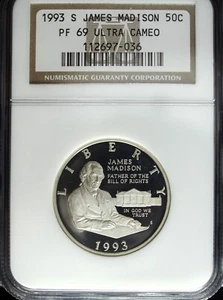1993 S NGC PF 69 UCAM James Madison U.S. Mint Comm. Clad Half Dollar ☆☆ - Picture 1 of 2