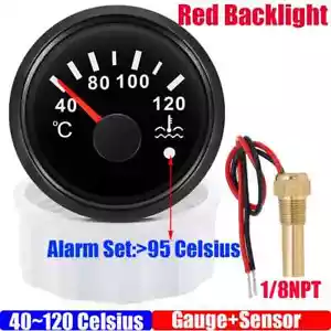 40~120 Celsius 52mm Water Temperature Gauge+Sensor with Flash Alarm Waterproof - Picture 1 of 35