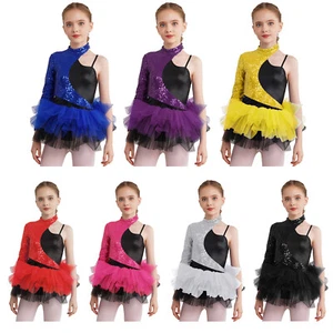 Kids Girls Dancewear Ice Skating Ballerina Stage Show Leotard Shiny Sequin - Picture 1 of 81