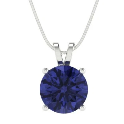 3 cttw Silver Pendant and 18" Necklace White Gold Plated 9mm Simulated Tanzanite - Image 1 of 4