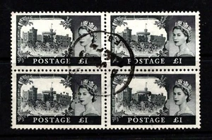GB - 1955-8 DE LA RUE £1 used block of 4 PERFINNED CSS SG 539a (Cat £260) - Foto 1 di 2