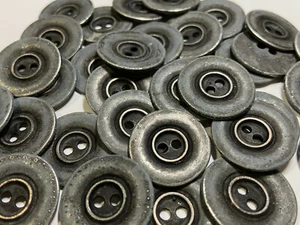 Rare Vintage Metal Button Blackened Distressed Silver Finish Wide Rim 23mm 2hole - Picture 1 of 3