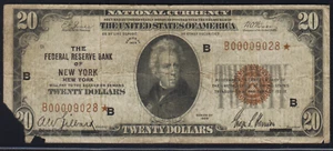 FR.1870-B* 1929 New York $20 Federal Reserve Star Note VF NET Missing Paper - Picture 1 of 2