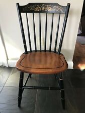  L. HITCHCOCK SET OF 6 WINDSOR FAN BACK BLACK BALTIC MAPLE SIDE CHAIRS