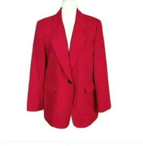 KORET Blazer Womens Tag Size 14 Red Button Long Sleeve Notch - Picture 1 of 11