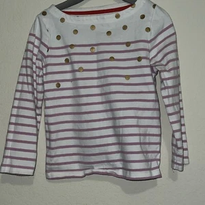 Boden Long Sleeve Girls Shirt Size 3-4 Years Old White Pink Stripes, Gold Circle - Picture 1 of 1