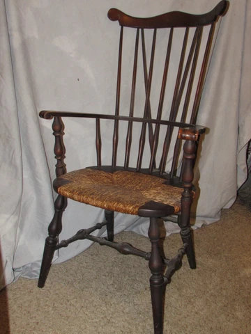 HH - Vintage Nichols & Stone Windsor Fiddle Captain Arm Chair with Rush Seat Cover