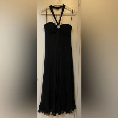 Rickie Freeman Teri Jon Black Silk Evening Dress Size 6 - Image 1 of 4